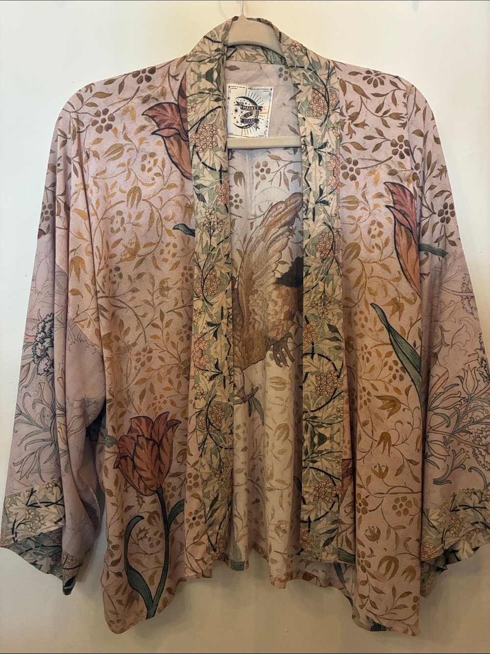 Floral Botanical Open-Front Kimono Jacket - Blush